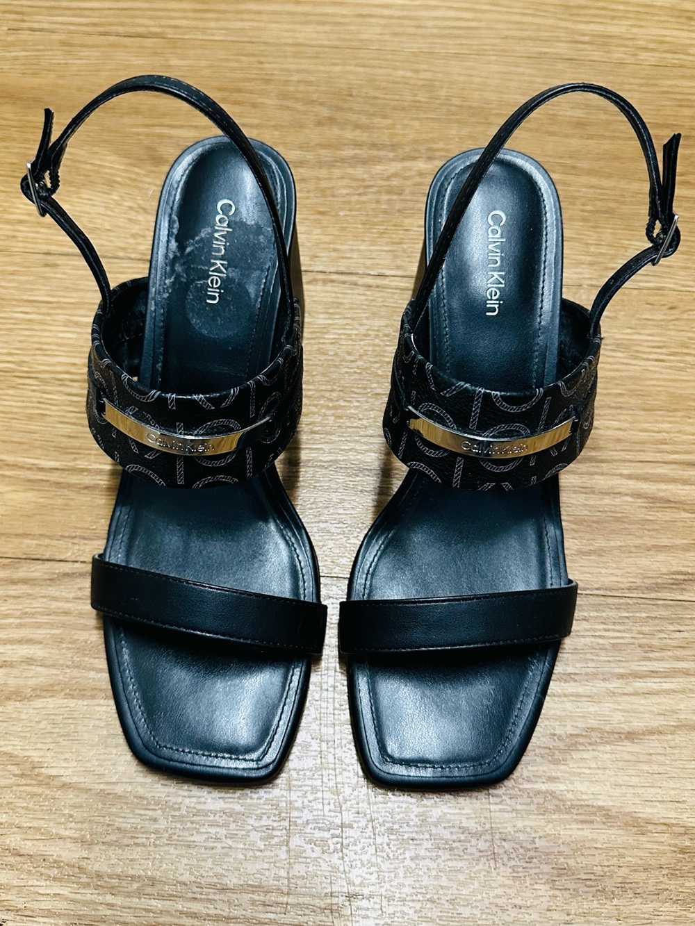 Calvin Klein Kchalow-R Black Logo Block Heel Slingback Sandals Size 8M